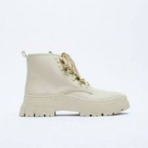 Zara lace up cream chunky rubberized combat boot